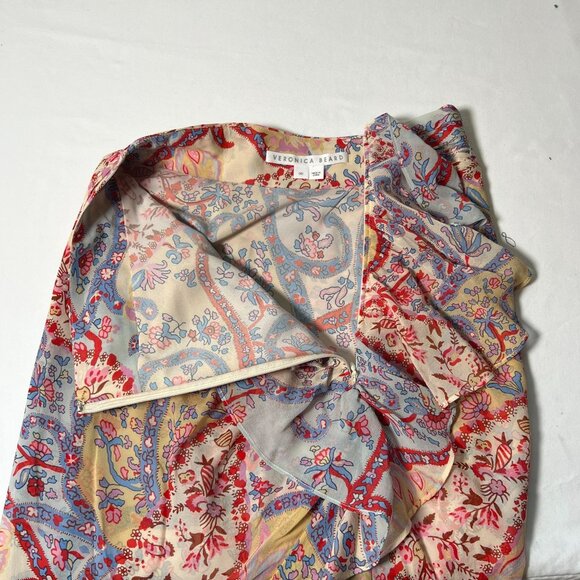 Veronica Beard Kaydence Paisley Silk Midi Skirt Multi  Ruffle Sheer 00 - Picture 12 of 16
